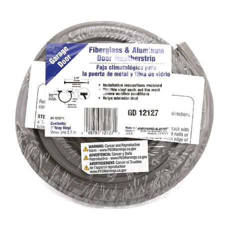 Prime-Line CCGD12127 Garage Door Weatherstrip, 2-7/8 in W, 5/64 in Thick, 9 ft L, Vinyl, Gray
