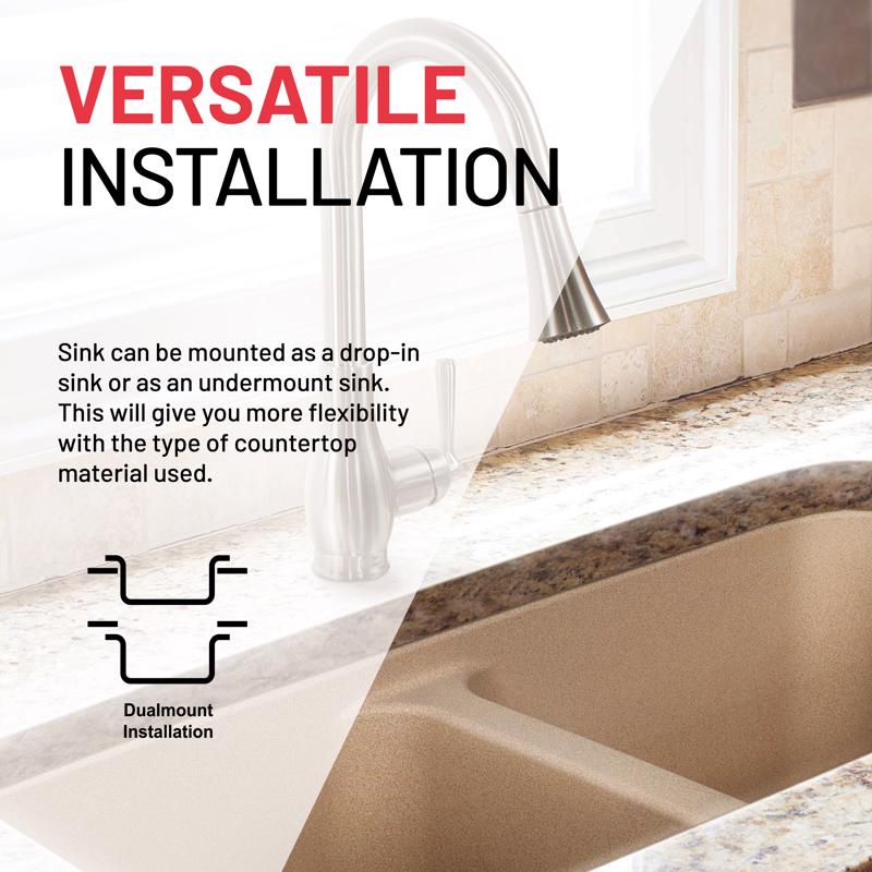 Kindred FTS904BX Kitchen Sink, 4-Deck Hole, 33 in OAW, 22 in OAH, 9 in OAD, Tectonite, Sand, Top