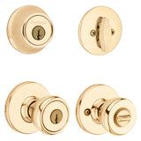 Kwikset 690T 3RCLRCSK6BX Combination Lockset, Knob Handle, Tylo Design, Polished Brass, Turn Button Interior Handle, Pack of 6