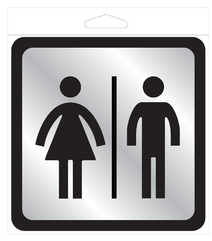 Hy-Ko 493 Restroom Sign with Frame, Silver Background, Plastic, 4 in H x 4 in W Dimensions, Pack of 5
