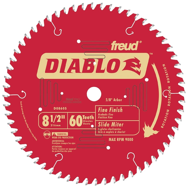 Diablo D0860S Circular Saw Blade, 8-1/2 in Dia, 5/8 in Arbor, 60-Teeth, Carbide Cutting Edge