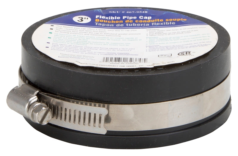 ProSource TC-3 Test Cap, 3 in Connection, Capping Pipe Ends, PVC, Black, 3 in Pipe