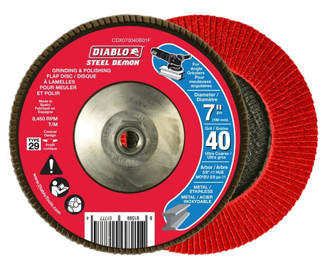 Diablo CDX070040B01F Flap Disc, 7 in Dia, 5/8 in Arbor, 40 Grit, Zirconium Abrasive