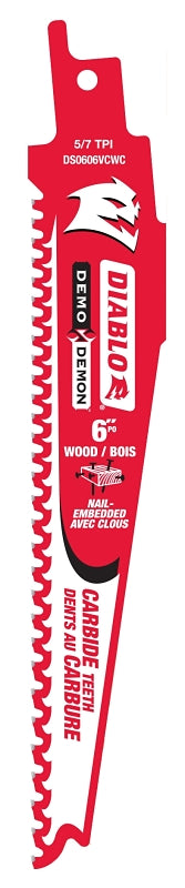 Diablo Demo Demon DS0606VCWC Reciprocating Saw Blade, 1 in W, 6 in L, 6 TPI, Carbide Cutting Edge