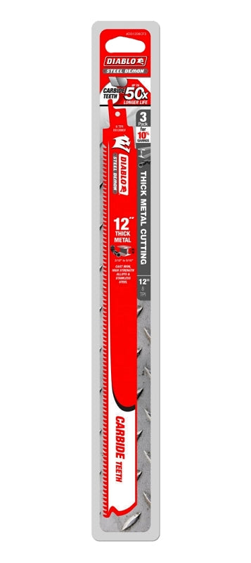 Diablo DS1208CF3C Reciprocating Saw Blade, 12 in L, 8 TPI, Carbide Cutting Edge