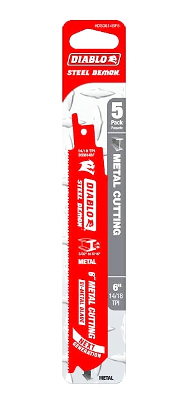 Diablo DS0614BF5C Reciprocating Saw Blade, Applicable Materials: Metal, 1 in W, 6 in L, 14/18 TPI