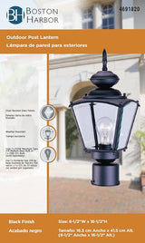 Boston Harbor 4007H-5 Outdoor Post Lantern, 120 V, 100 W, Steel Fixture