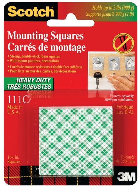 Scotch 111C Mounting Square, 25.4 mm W, 25.4 mm L, Urethane Foam Backing, White, 1 lb, Pack of 6