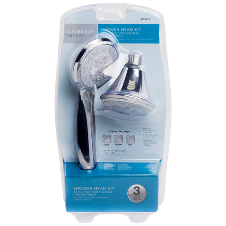 OakBrook Chrome PVC 3 settings Showerhead Combo 1.8 gpm