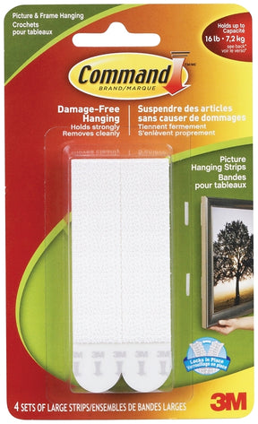 Command 17206C Large Picture Hanging Strip, 4 lb, Foam, White, Pack of 6