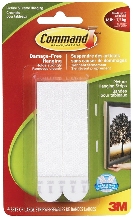 Command 17206C Large Picture Hanging Strip, 4 lb, Foam, White, Pack of 6