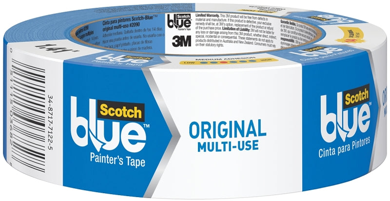 ScotchBlue 2090 Series 2090-1.5B Painter's Tape, 60 yd L, 1-1/2 in W, Crepe Paper Backing, Blue