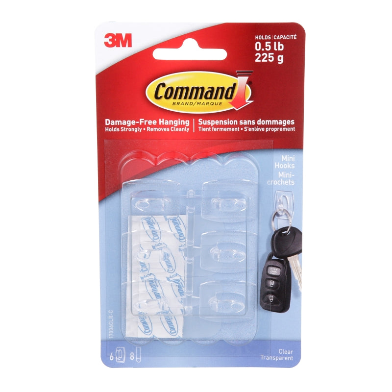 Command 17006CLR-C Mini Hook, 0.5 lb, 6-Hook, Clear, Pack of 6 ...