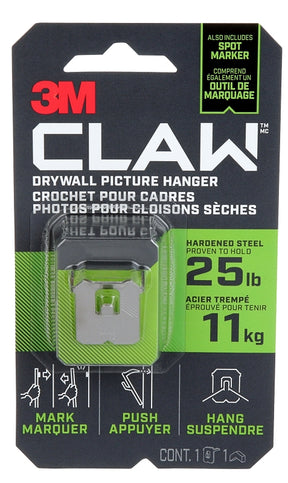 3M 3PH25M-1EF Picture Hanger, 25 lb, Steel, Drywall, 0.54 in L x 1.06 in W x 1.24 in H, Pack of 4