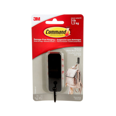 Command 17034MB-ES Medium Decorative Hook, 1 in W, Metal/Plastic, Matte, 3 lb, Pack of 4