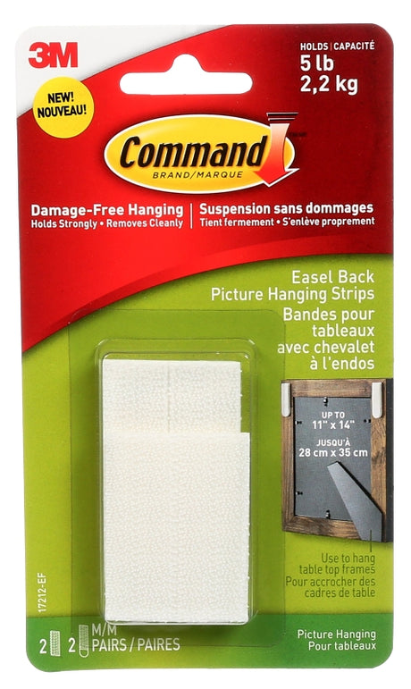 Command 17212-ES Medium Easel Picture Hanging Strip, Foam Backing, White, 5 lb, Pack of 6