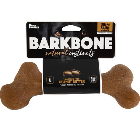 Petmate BarkBone 36035 Dog Toy, L, Peanut Butter, Chew, Natural Instincts Infused Wood Dinosaur, Nylon