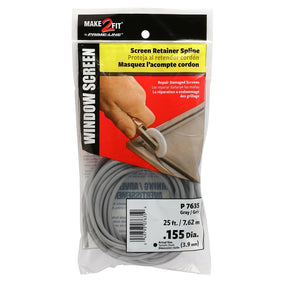 Make-2-Fit P 7635 Screen Retainer Spline, 0.155 in D, 25 ft L, Vinyl, Gray, Round