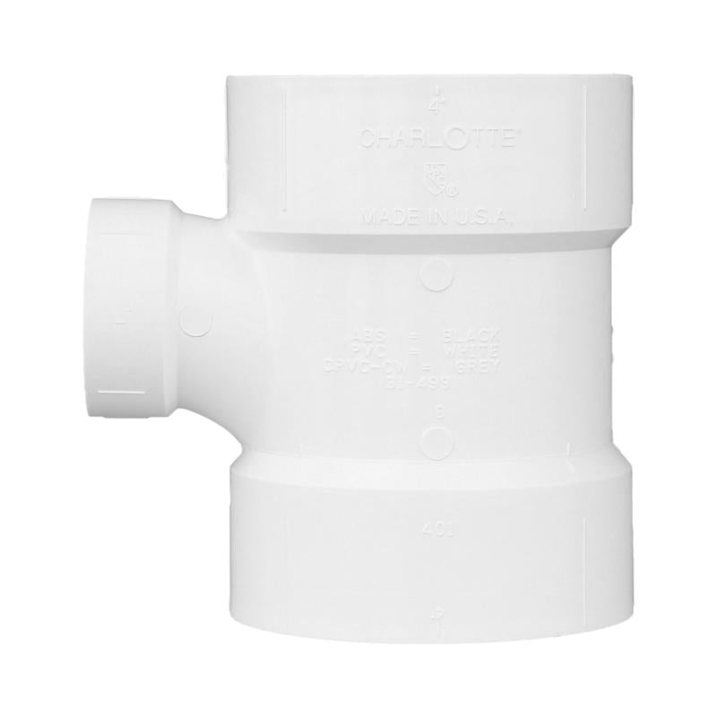 Charlotte Pipe Schedule 40 4 in. Hub X 4 in. D Hub PVC Sanitary Tee 1 pk