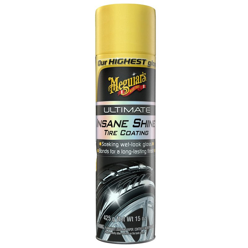 Meguiar's Ultimate Insane Shine G190315 Tire Coating, 15 oz, Aerosol Can, Liquid, Slight Chemical