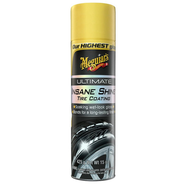 Meguiar's Ultimate Insane Shine G190315 Tire Coating, 15 oz, Aerosol Can, Liquid, Slight Chemical