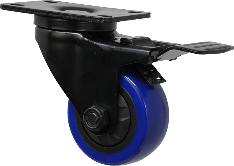 Shepherd Hardware 3661 Swivel Caster with Brake, 3 in Dia Wheel, TPU Wheel, Black/Blue, 225 lb