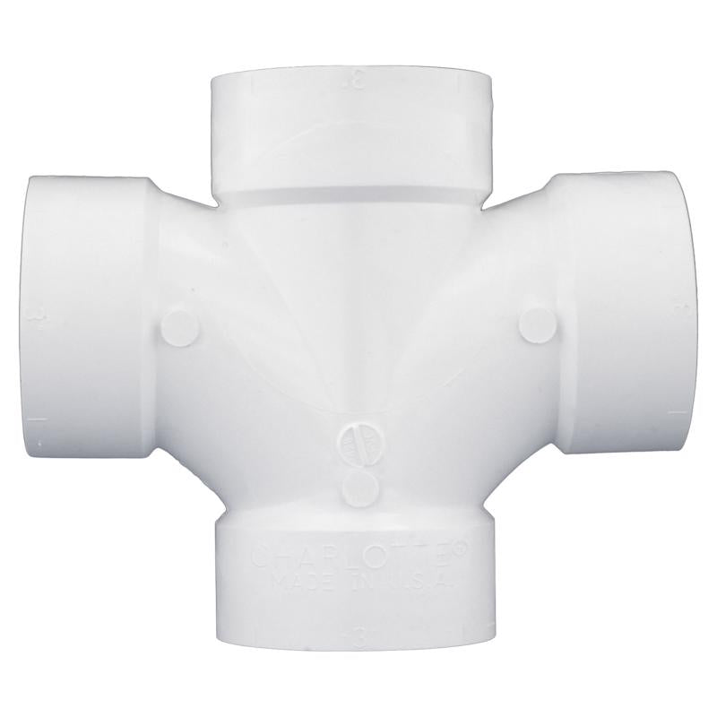 Charlotte Pipe Schedule 40 3 in. Hub X 3 in. D Hub PVC Double Sanitary Tee 1 pk