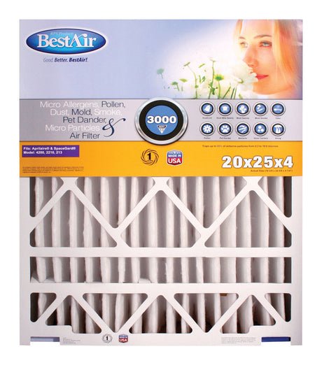 BestAir 20 in. W X 25 in. H X 4 in. D 13 MERV Pleated Air Filter 1 pk, Pack of 2