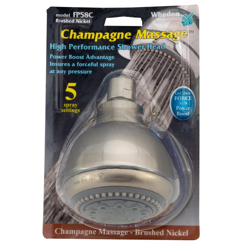 Whedon Champagne Massage Brushed Nickel Plastic 5 settings Showerhead 2-1/2 gpm