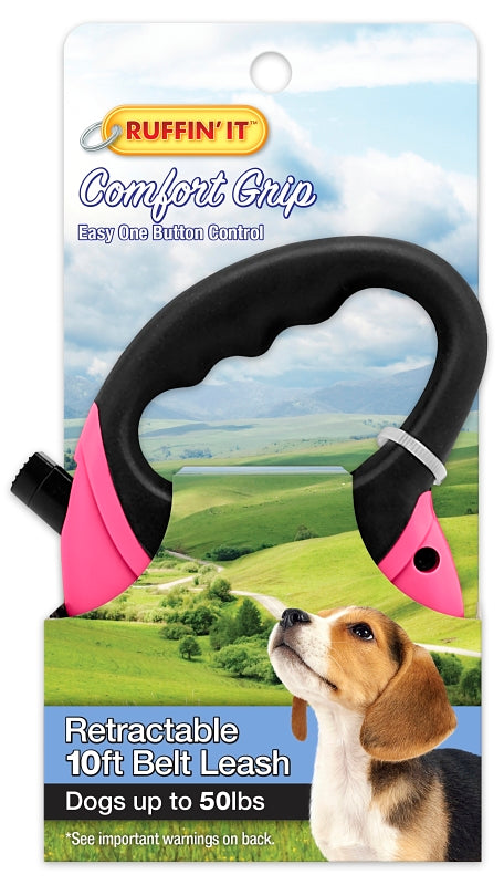 Ruffin'It 98607 Retractable Leash, 10 ft L, Blue/Gray/Pink, S