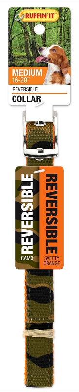 Ruffin'It 31302 Reversible Dog Collar, 16 to 20 in L, 3/4 in W, Nylon, Camouflage/Orange, Pack of 3