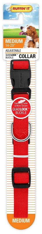 Ruffin'It 31442 Adjustable Dog Collar, Plastic Buckle, 14 to 20 in L, 3/4 in W, Nylon