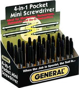 General 744DB Mini Pocket Screwdriver, #0, #1 Tip, Cross/Slotted Tip, Pack of 24