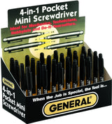 General 744DB Mini Pocket Screwdriver, #0, #1 Tip, Cross/Slotted Tip, Pack of 24