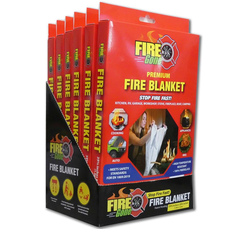 Fire Gone FGB6-7109 Fire Blanket, 39-3/8 in L, 39-3/8 in W, Fiberglass, Pack of 6