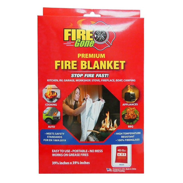 Fire Gone FGB6-7109 Fire Blanket, 39-3/8 in L, 39-3/8 in W, Fiberglass, Pack of 6