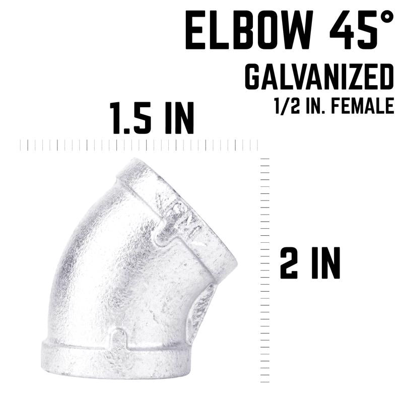 STZ Industries 1/2 in. FIP each X 1/2 in. D FIP Galvanized Malleable Iron 45 Degree Elbow, Pack of 5