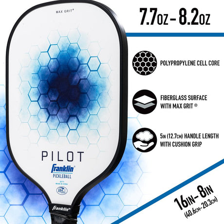 Franklin Sports Pilot Series 52771 Pickle Ball Paddle, Fiberglass/Polypropylene, Blue/White