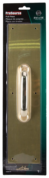 ProSource 32239BBB-PS Door Pull Plate, 3-1/2 in W, 15 in D, 1-5/8 in H, Aluminum, Brass