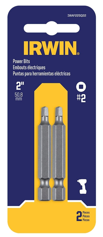 Irwin IWAF22SQ22 Power Bit, #2 Drive, Square Drive, 1/4 in Shank, Hex Shank, 2 in L, Steel