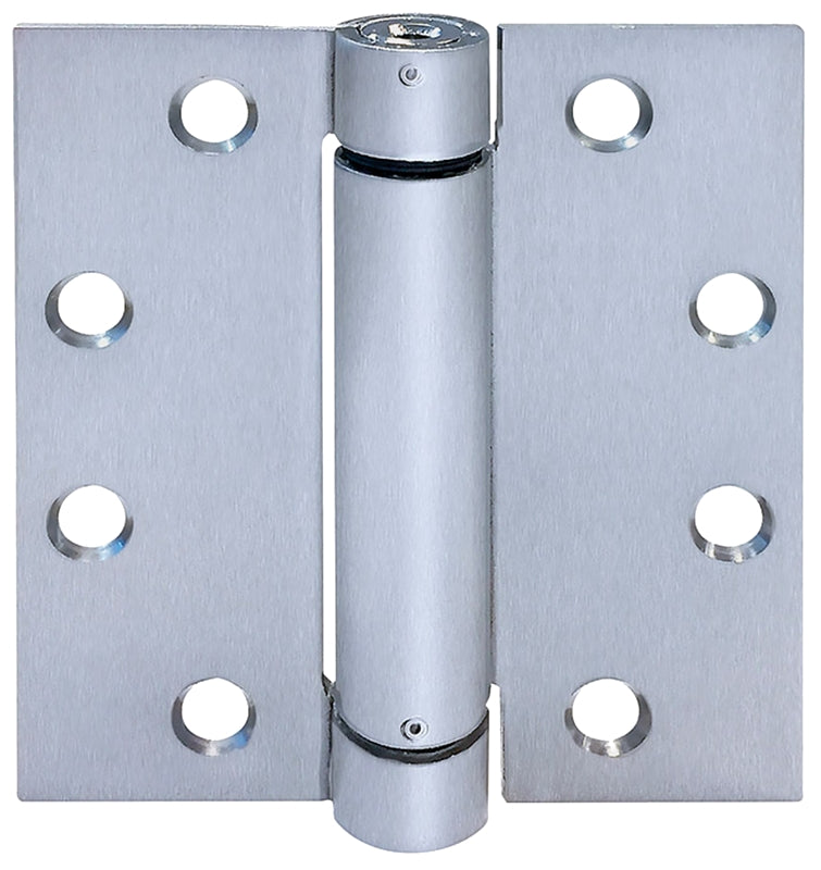 Tell Manufacturing HG100318 Spring Hinge, 4-1/2 in L x 4-1/2 in W, Stainless Steel, Satin, 8-Mounting Hole, Fixed Pin