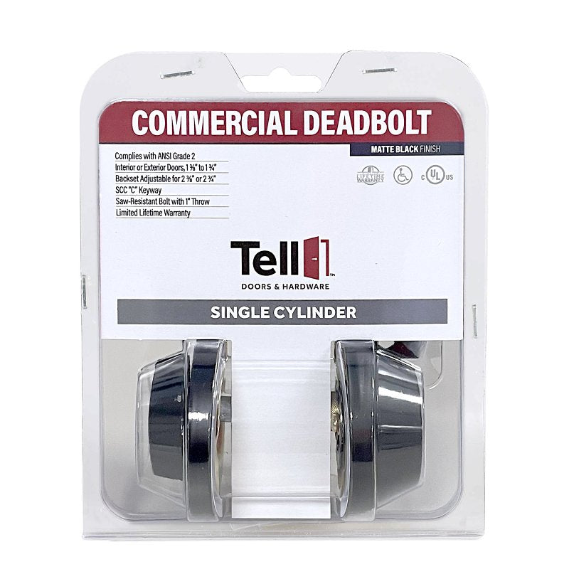 Tell Manufacturing DB2000 Series CL102906 Deadbolt, 2 Grade, Keyed Different Key, Steel, Matte Black, C Keyway