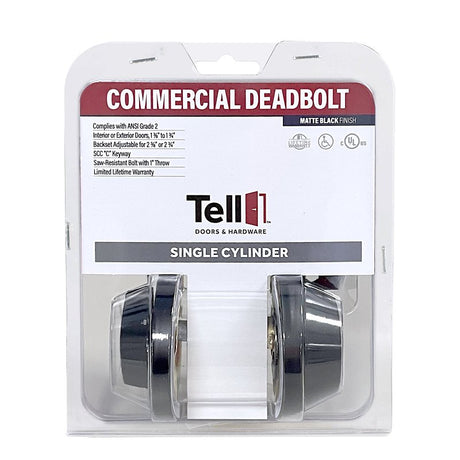 Tell Manufacturing DB2000 Series CL102906 Deadbolt, 2 Grade, Keyed Different Key, Steel, Matte Black, C Keyway