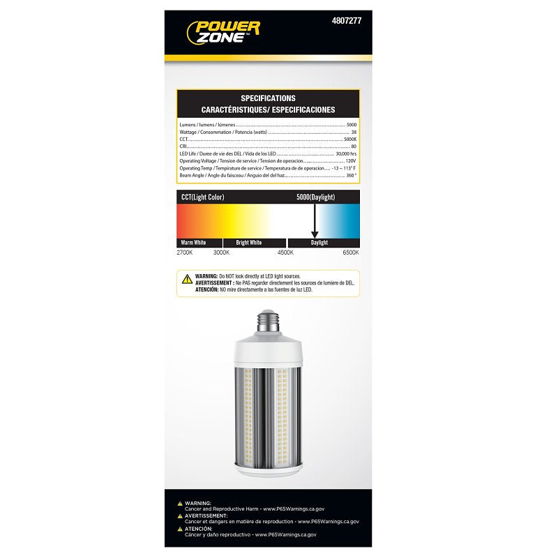 Pinegreen Lighting CL-CB50 LED Bulb, Corn Lamp, 300 W Equivalent, E26 Medium Lamp Base, Daylight, 5000 K Color Temp