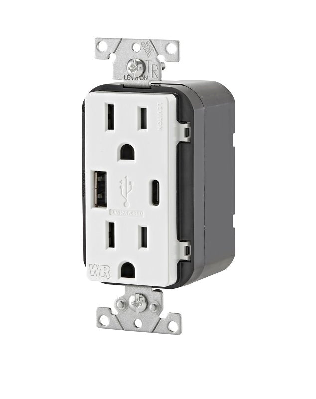 SmartlockPro M72-GFTR1-03W Tamper-Resistant Slim GFCI Outlet with LED Indicator Light, 125 VAC, 15 A, NEMA: NEMA 5-15R