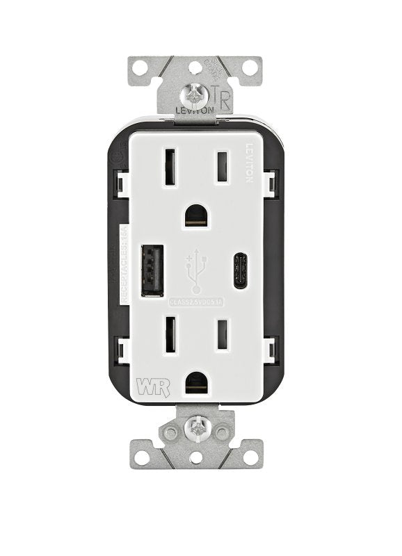 SmartlockPro M72-GFTR1-03W Tamper-Resistant Slim GFCI Outlet with LED Indicator Light, 125 VAC, 15 A, NEMA: NEMA 5-15R