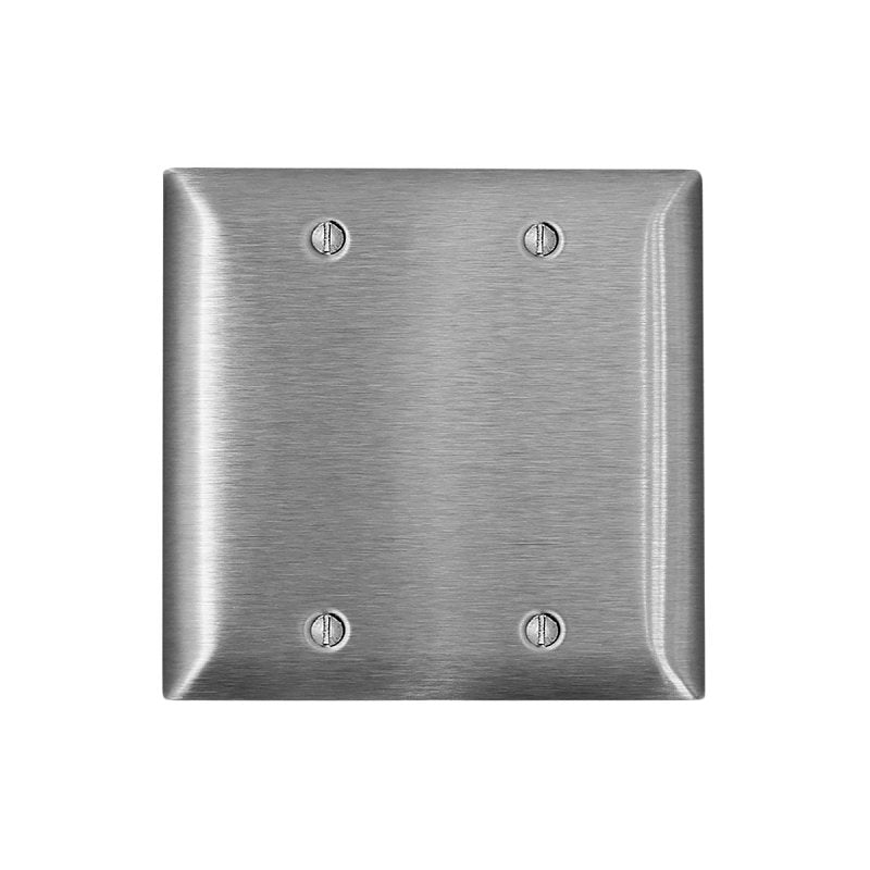 Leviton SL23 Blank Wallplate, 4.6 in L, 4.54 in W, 1.8 in Thick, 2-Gang, 430 Stainless Steel, Stainless Steel, Box