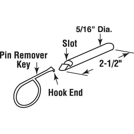 Defender Security U 9845 Window Sash Pin Lock, 2-1/2 in L, Steel, Brass