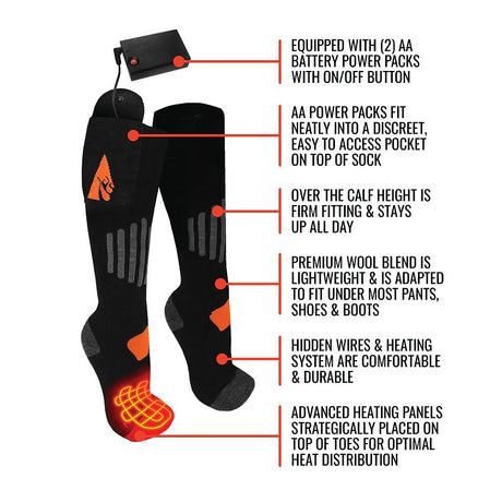 ActionHeat AH-SK-AA-03-S-M Heated Socks, Unisex, S/M, Cotton/Spandex/Wool, Black, Pack of 3