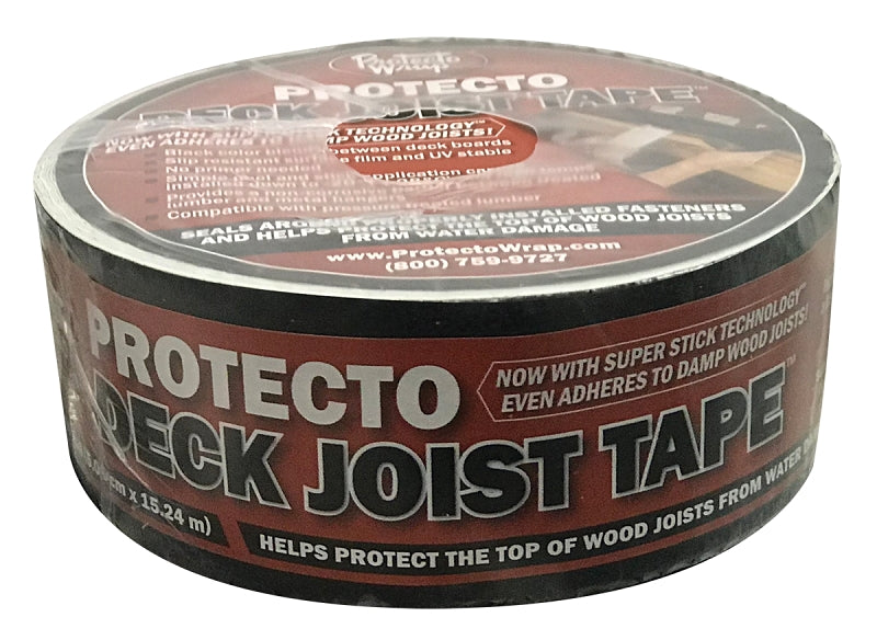 Protecto Wrap Deck Joist Tape Series 84490250SW Flashing Tape, 50 ft L, 2 in W, Poly Backing, Black